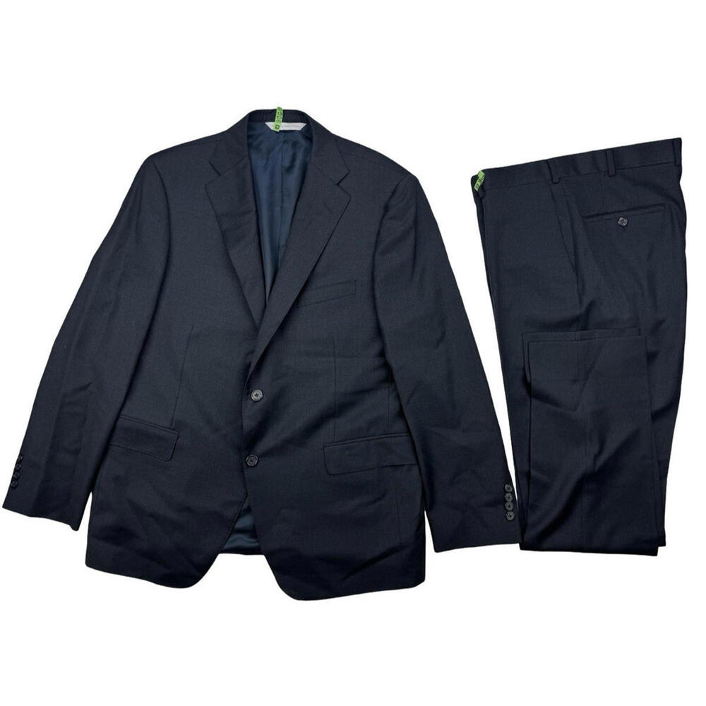 Samuelsohn SB Madison Classic Fit 2 Piece Suit Houndstooth Blue Size US 44 R 38